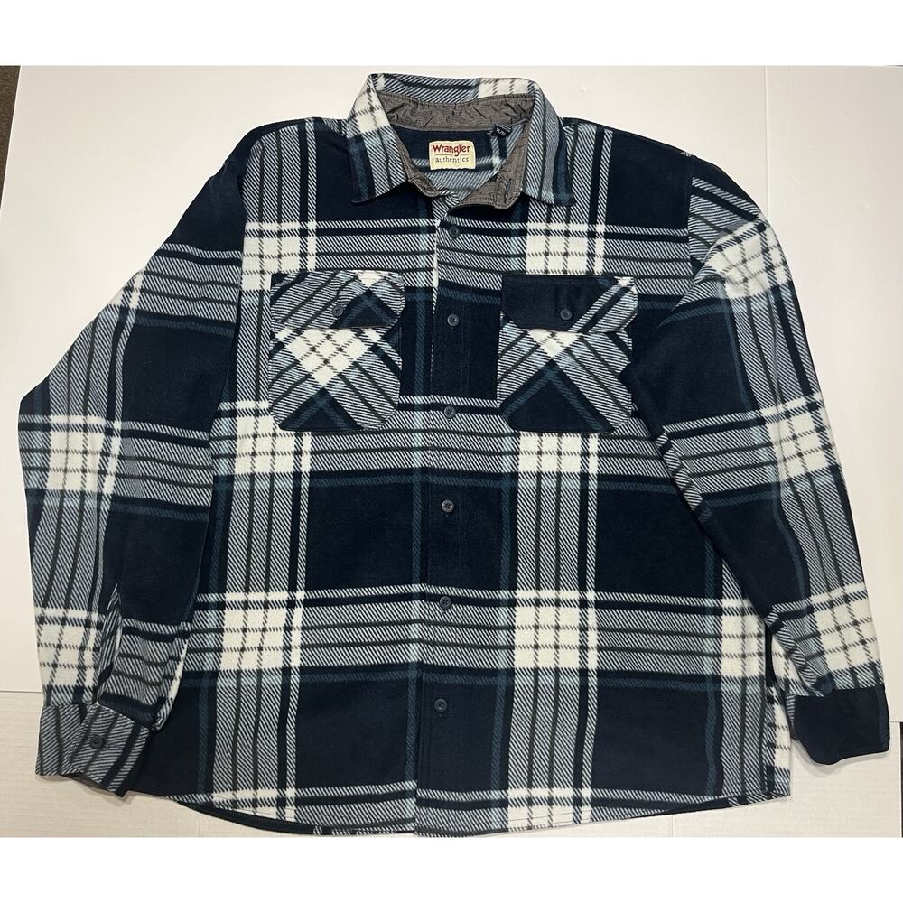 Wrangler Authentics Men’s XL Fleece Shirt Jacket Blue Plaid